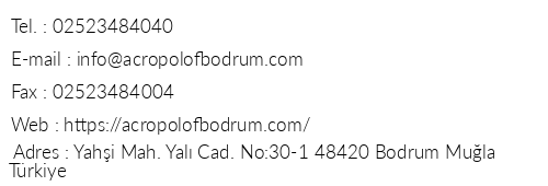 Acropol Of Bodrum Beach Hotel telefon numaralar, faks, e-mail, posta adresi ve iletiim bilgileri